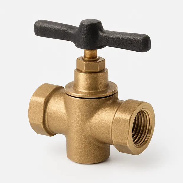 Кран пробковый латунный проходной цапковый сальниковый спускной